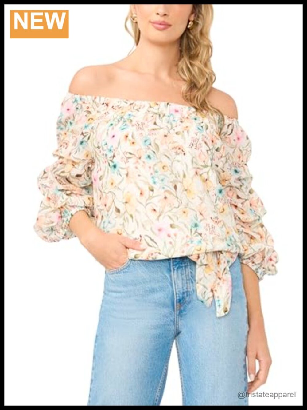 Off Shoulder 3/4 Sleeve Tie Blouse 100% Polyester Women's Top